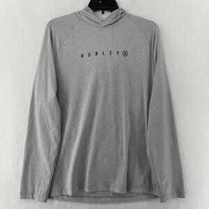 Hurley Hoodie Men's Sz M Gray Performance Logo Print Raglan Sleeve Lightweight